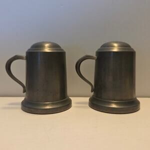 Vintage Web Pewter Salt & Pepper Shakers With Handle Tankard Style